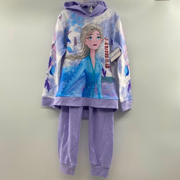 Frozen 2 Elsa 2-pc Outfit Disney Hoodie Sweatshirt Sweatpants M/7-8 Girls NWT - Picture 1 of 9